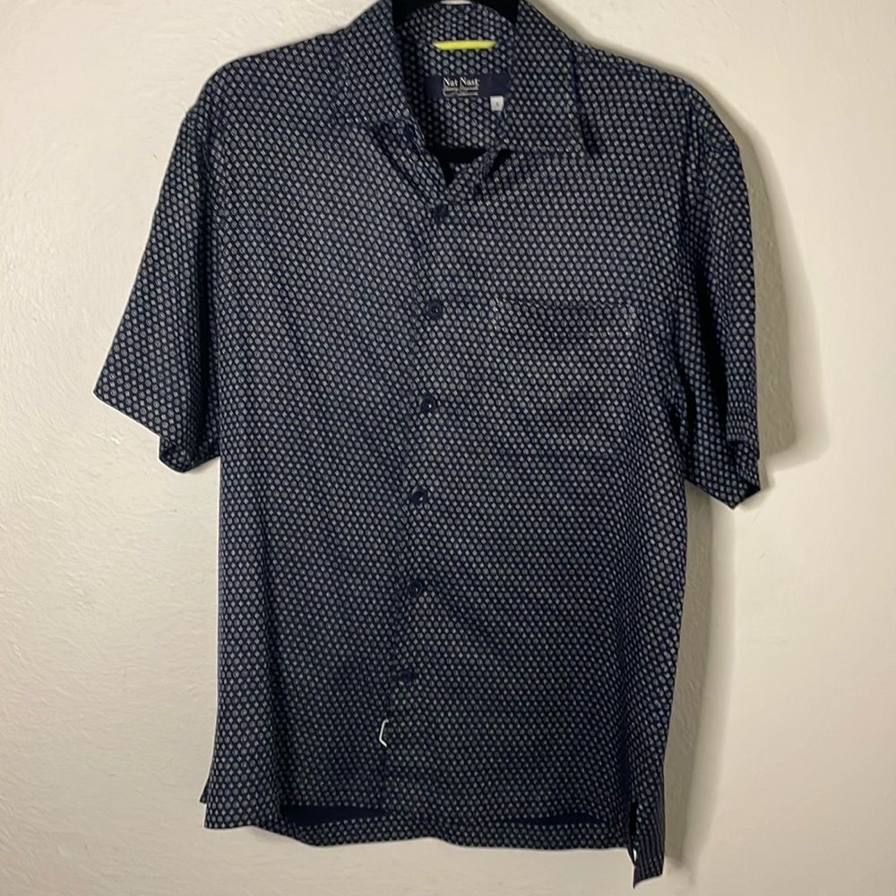 Nat Nast Mens Button Front Shirt Blue Short Sleeve S